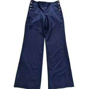 Vintage J.Crew Navy Wool Blend Pin Stripe Sailor High Waist Wide Leg Trousers